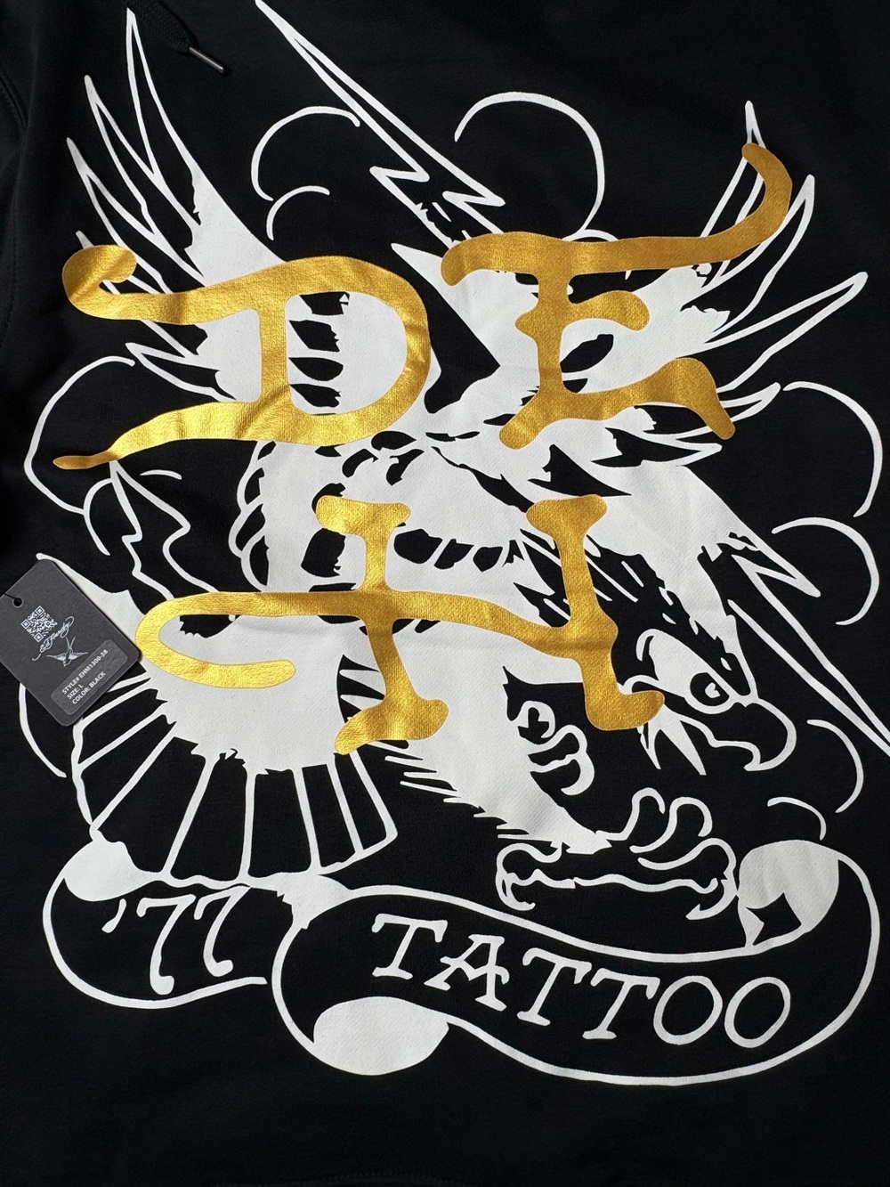 NWT Ed Hardy Black Fire Skull Tattoo Pullover Hoodie Size L EHM1300-58 - Picture 7 of 15